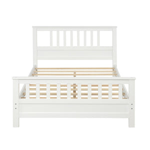 English Elm Wood Pine Platform Bed Paneled Headboard Footboard Full Size Minimalist Bedroom Frame WF192974AAK