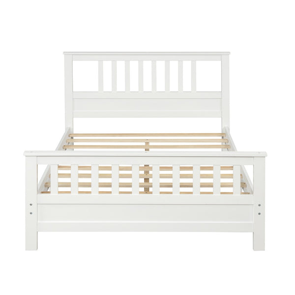 English Elm Wood Pine Platform Bed Paneled Headboard Footboard Full Size Minimalist Bedroom Frame WF192974AAK