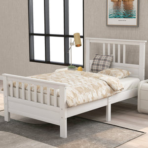 English Elm Wood Platform Bed Twin with Paneled Headboard & Footboard, Solid Pine Frame, White Finish—400lb Capacity WF192972AAK