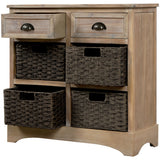 Hearth and Haven Sofia Storage Cabinet with Two Drawers and Four Classic Rattan Basket, White Washed WF193442AAN