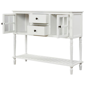 English Elm Trexm Farmhouse Buffet Cabinet with Glass Doors Drawers and Open Shelf Display WF193444AAK