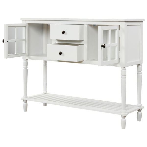 English Elm Trexm Farmhouse Buffet Cabinet with Glass Doors Drawers and Open Shelf Display WF193444AAK