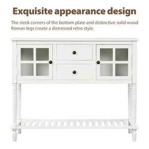 English Elm Trexm Farmhouse Buffet Cabinet with Glass Doors Drawers and Open Shelf Display WF193444AAK