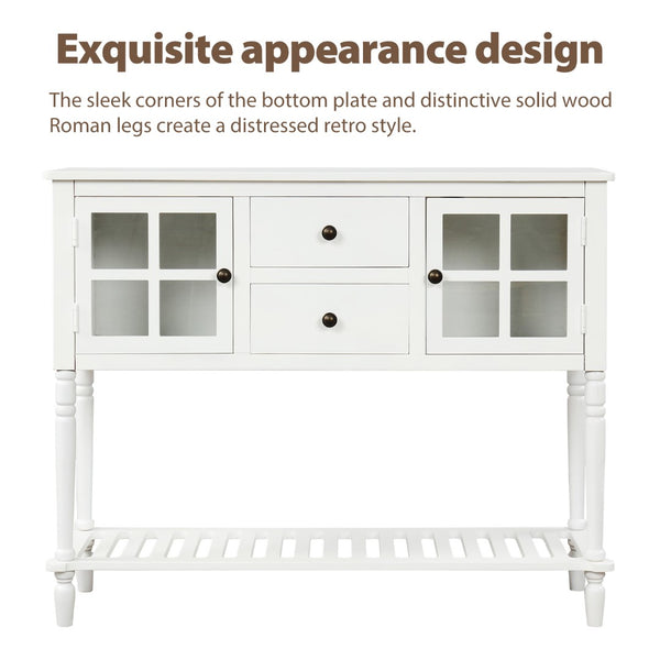 English Elm Trexm Farmhouse Buffet Cabinet with Glass Doors Drawers and Open Shelf Display WF193444AAK