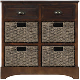 Hearth and Haven Sofia Storage Cabinet with Two Drawers and Four Classic Rattan Basket, Espresso WF193442AAB