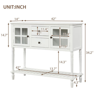 English Elm Trexm Farmhouse Buffet Cabinet with Glass Doors Drawers and Open Shelf Display WF193444AAK