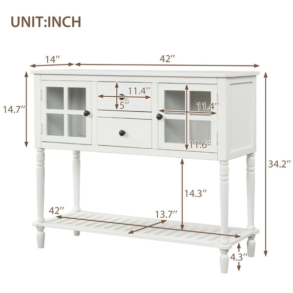 English Elm Trexm Farmhouse Buffet Cabinet with Glass Doors Drawers and Open Shelf Display WF193444AAK