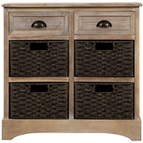 Hearth and Haven Sofia Storage Cabinet with Two Drawers and Four Classic Rattan Basket, White Washed WF193442AAN