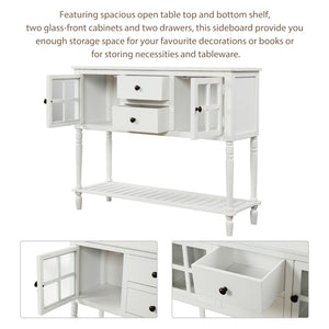 English Elm Trexm Farmhouse Buffet Cabinet with Glass Doors Drawers and Open Shelf Display WF193444AAK