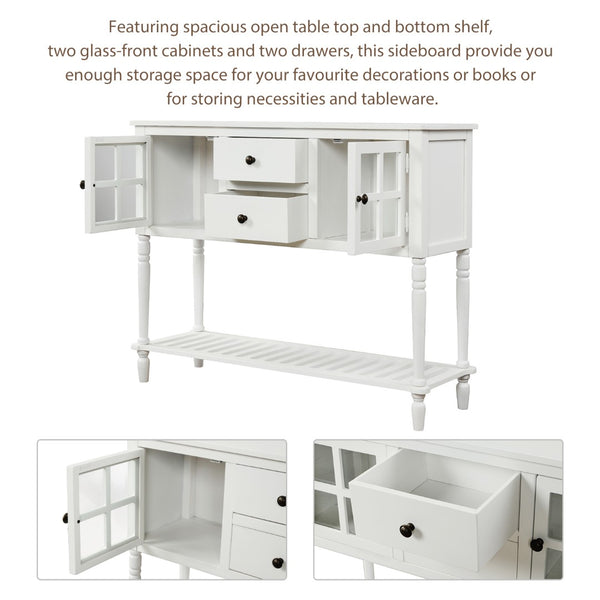 English Elm Trexm Farmhouse Buffet Cabinet with Glass Doors Drawers and Open Shelf Display WF193444AAK