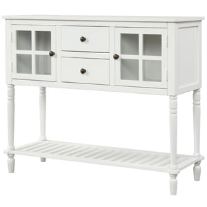 English Elm Trexm Farmhouse Buffet Cabinet with Glass Doors Drawers and Open Shelf Display WF193444AAK