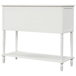 English Elm Trexm Farmhouse Buffet Cabinet with Glass Doors Drawers and Open Shelf Display WF193444AAK