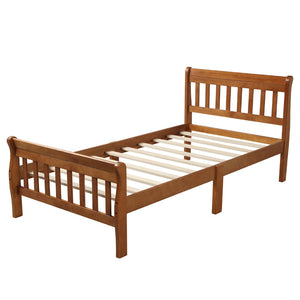 English Elm Wood Sleigh Twin Bed Solid Frame with Curved Headboard and Footboard for Kids Rooms Walnut N708P330271L