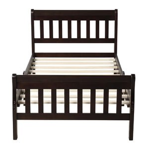 English Elm Wood Sleigh Twin Bed Solid Frame with Curved Headboard and Footboard for Kids Rooms Espresso N708P330271D