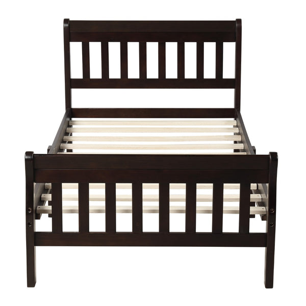 English Elm Wood Sleigh Twin Bed Solid Frame with Curved Headboard and Footboard for Kids Rooms Espresso N708P330271D