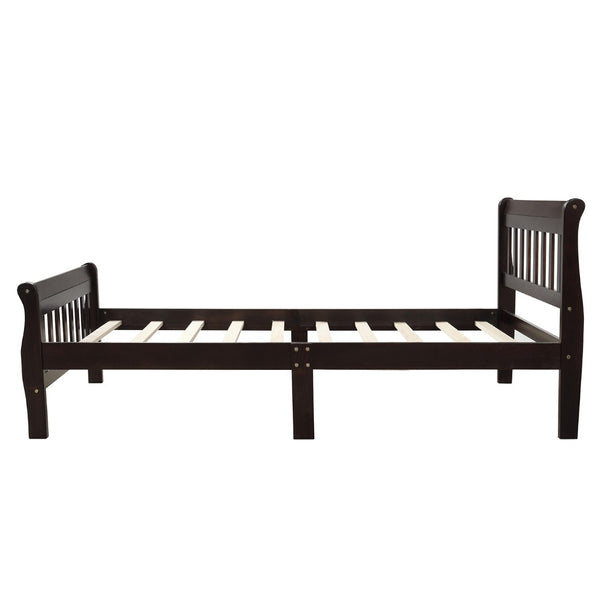 English Elm Wood Sleigh Twin Bed Solid Frame with Curved Headboard and Footboard for Kids Rooms Espresso N708P330271D