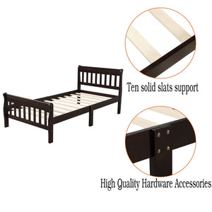 English Elm Wood Sleigh Twin Bed Solid Frame with Curved Headboard and Footboard for Kids Rooms Espresso N708P330271D