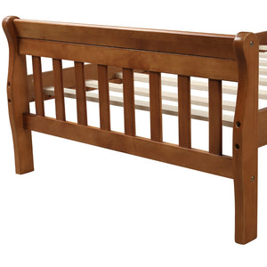 English Elm Wood Sleigh Twin Bed Solid Frame with Curved Headboard and Footboard for Kids Rooms Walnut N708P330271L