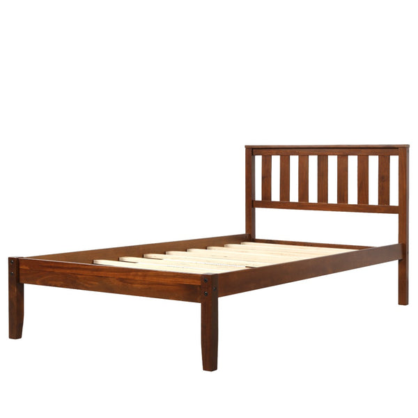 English Elm Wood Twin Platform Bed Solid Pine Frame Walnut Finish with Integrated Headboard WF191770AAD