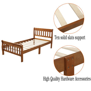 English Elm Wood Sleigh Twin Bed Solid Frame with Curved Headboard and Footboard for Kids Rooms Walnut N708P330271L