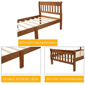 English Elm Wood Sleigh Twin Bed Solid Frame with Curved Headboard and Footboard for Kids Rooms Walnut N708P330271L