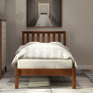 English Elm Wood Twin Platform Bed Solid Pine Frame Walnut Finish with Integrated Headboard WF191770AAD
