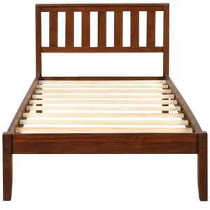 English Elm Wood Twin Platform Bed Solid Pine Frame Walnut Finish with Integrated Headboard WF191770AAD