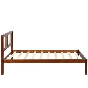English Elm Wood Twin Platform Bed Solid Pine Frame Walnut Finish with Integrated Headboard WF191770AAD
