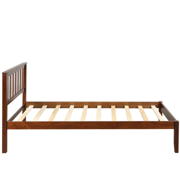 English Elm Wood Twin Platform Bed Solid Pine Frame Walnut Finish with Integrated Headboard WF191770AAD