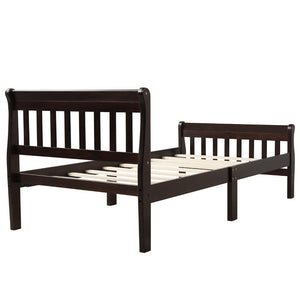 English Elm Wood Sleigh Twin Bed Solid Frame with Curved Headboard and Footboard for Kids Rooms Espresso N708P330271D