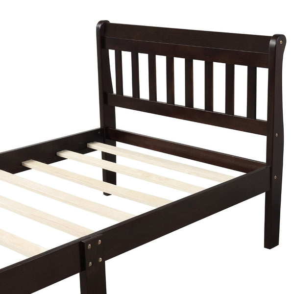 English Elm Wood Sleigh Twin Bed Solid Frame with Curved Headboard and Footboard for Kids Rooms Espresso N708P330271D