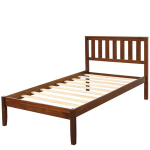 English Elm Wood Twin Platform Bed Solid Pine Frame Walnut Finish with Integrated Headboard WF191770AAD
