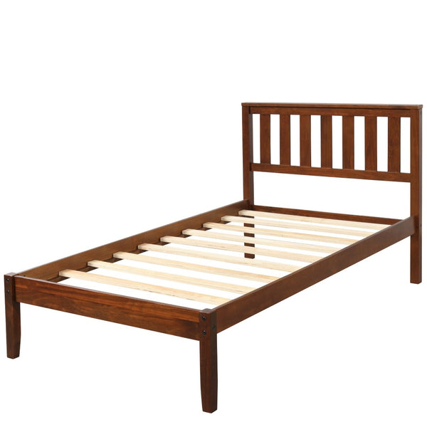 English Elm Wood Twin Platform Bed Solid Pine Frame Walnut Finish with Integrated Headboard WF191770AAD