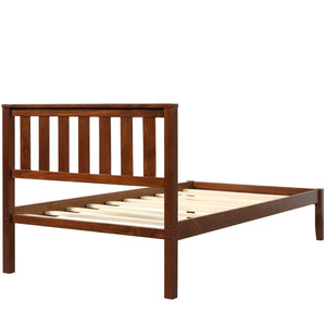 English Elm Wood Twin Platform Bed Solid Pine Frame Walnut Finish with Integrated Headboard WF191770AAD