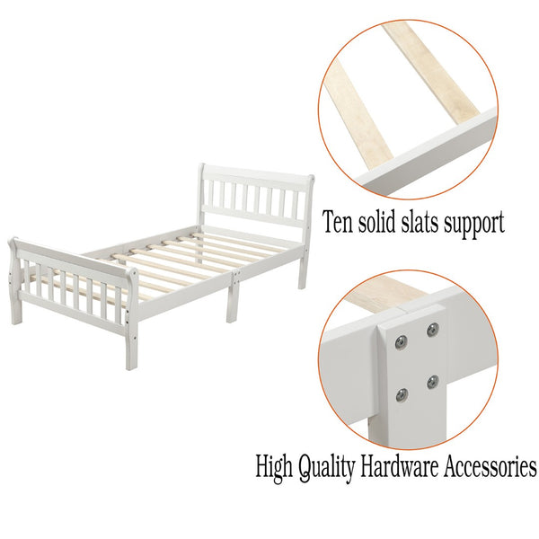 English Elm Wood Sleigh Twin Bed Solid Frame with Curved Headboard and Footboard for Kids Rooms N708P330271K