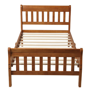 English Elm Wood Sleigh Twin Bed Solid Frame with Curved Headboard and Footboard for Kids Rooms Walnut N708P330271L