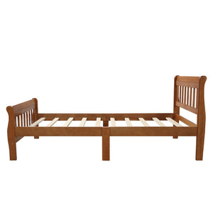 English Elm Wood Sleigh Twin Bed Solid Frame with Curved Headboard and Footboard for Kids Rooms Walnut N708P330271L