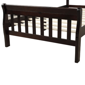 English Elm Wood Sleigh Twin Bed Solid Frame with Curved Headboard and Footboard for Kids Rooms Espresso N708P330271D