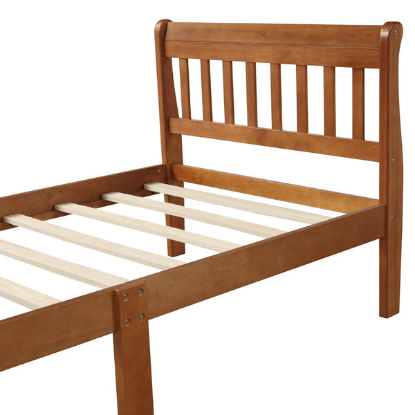 English Elm Wood Sleigh Twin Bed Solid Frame with Curved Headboard and Footboard for Kids Rooms Walnut N708P330271L