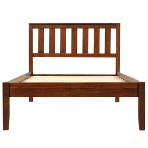 English Elm Wood Twin Platform Bed Solid Pine Frame Walnut Finish with Integrated Headboard WF191770AAD