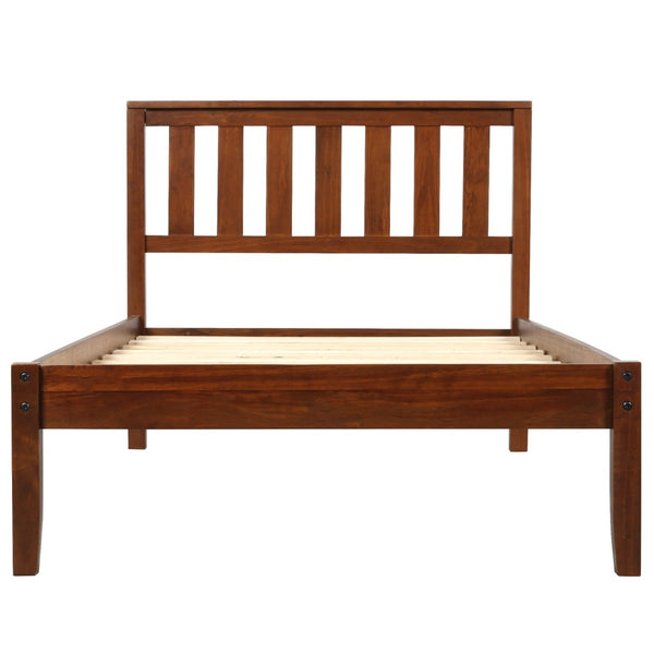 English Elm Wood Twin Platform Bed Solid Pine Frame Walnut Finish with Integrated Headboard WF191770AAD