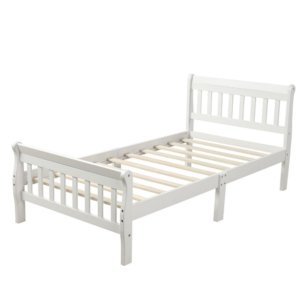English Elm Wood Sleigh Twin Bed Solid Frame with Curved Headboard and Footboard for Kids Rooms N708P330271K