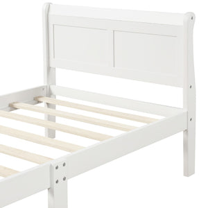 English Elm Wood Sleigh Twin Platform Bed Solid Frame with Hollow Panel Headboard No Box Spring Needed White WF192439AAK