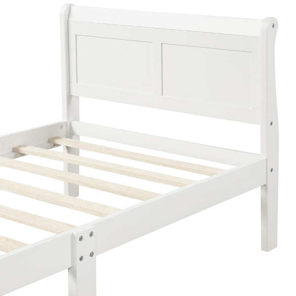 English Elm Wood Sleigh Twin Platform Bed Solid Frame with Hollow Panel Headboard No Box Spring Needed White WF192439AAK