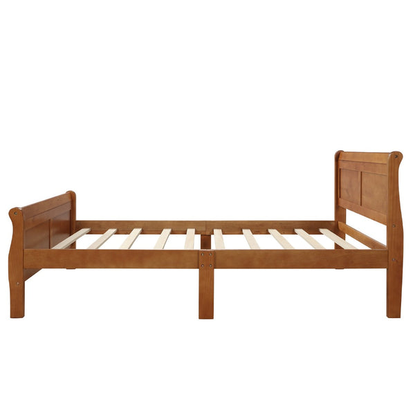 English Elm Wood Sleigh Twin Platform Bed Solid Frame with Hollow Panel Headboard No Box Spring Needed WF192439AAL