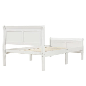 English Elm Wood Sleigh Twin Platform Bed Solid Frame with Hollow Panel Headboard No Box Spring Needed White WF192439AAK