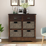 Hearth and Haven Sofia Storage Cabinet with Two Drawers and Four Classic Rattan Basket, Espresso WF193442AAB