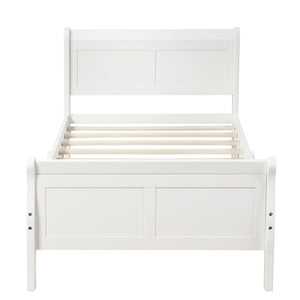 English Elm Wood Sleigh Twin Platform Bed Solid Frame with Hollow Panel Headboard No Box Spring Needed White WF192439AAK