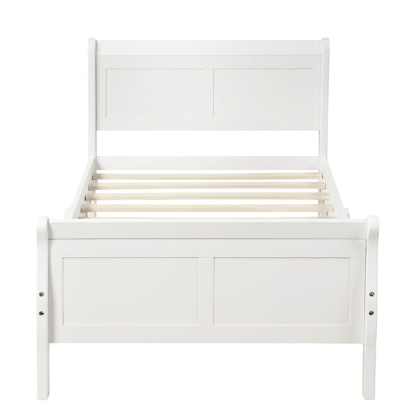 English Elm Wood Sleigh Twin Platform Bed Solid Frame with Hollow Panel Headboard No Box Spring Needed White WF192439AAK