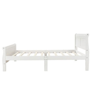 English Elm Wood Sleigh Twin Platform Bed Solid Frame with Hollow Panel Headboard No Box Spring Needed White WF192439AAK